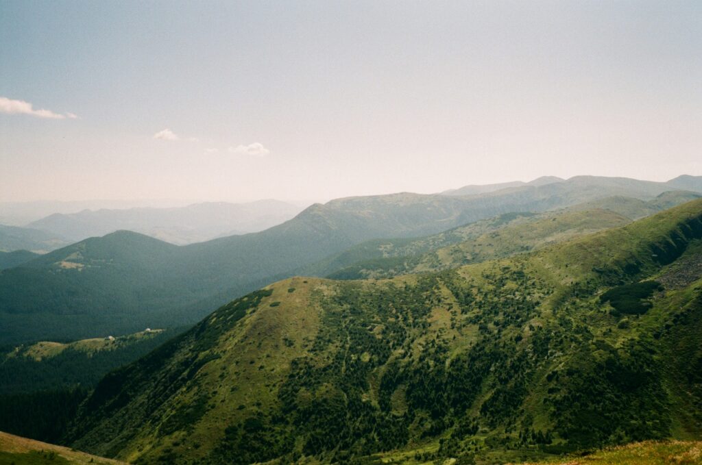 Panorama shot of Carpathian mountains and valleys